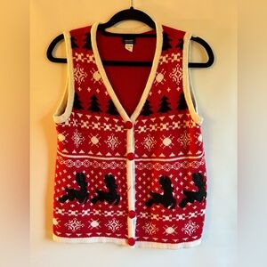 Holiday Editions Red and White V-Neck Sweater Vest